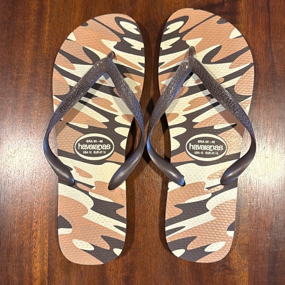 Havaianas Men’s Brown Camo Rubber Flip Flops Size 12